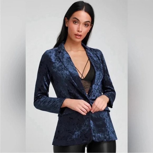 Lulus crushed velvet blue style report blazer - Picture 1 of 11